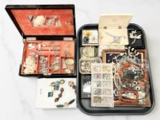 A collection of costume jewellery, a Japanese lacquer jewellery box,