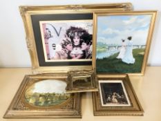 A group of gilt framed pictures to include limited edition print of Corbridge,
