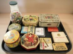 A collection of vintage tins including Tom Thumb, Don Carlos, etc,