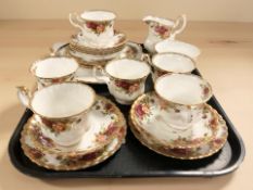 Twenty one pieces of Royal Albert Old Country Roses tea china.