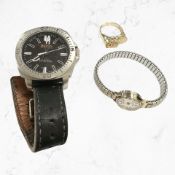 A Gent's Hugo Boss wristwatch together with gold plated ring in the form of a lighter,