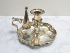 A George IV silver chamber stick with detachable snuffer, Creswick & Co (Thomas,