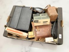 A collection of film cameras and related accessories to include Yashica Electro 35mm camera with