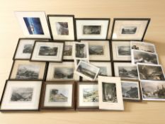 A group of pictures and prints including various 19th century hand coloured engravings including