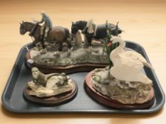 A Border Fine Arts figure group of a farmer and two shire horses,