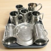 A group of World War II commemorative pewter tankards, Battle of Britain plate, etc.