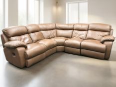 A contemporary stitched brown leather manual reclining corner suite,