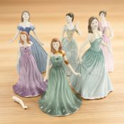 Six various Royal Doulton porcelain ladies.