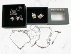 A group of silver/925 stamped jewellery including Paula Bolton items, pendants, a peacock stick pin,