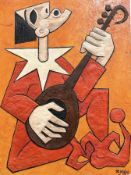 Stewart Bowman Johnson (1938 - 2019) : The Music Man, mixed media on board, signed bottom right,