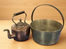 A Victorian copper kettle and a jam pan.