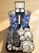 A pair of Losol Ware Cavendish hexagonal blue and white transfer printed vases, Coalport tea china,