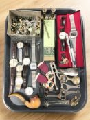 A collection of vintage gent's wristwatches, bottle openers, nutcrackers, costume jewellery,