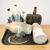 A group of studio pottery including an Edinbane Pottery Skye Scotland vases,
