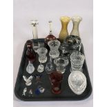 A group of studio glass animal ornaments including Swarovski, glass vases, etc.