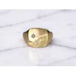 A 9ct gold diamond-set signet ring, size R CONDITION REPORT: 1.