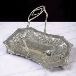 A silver swing-handled basket, probably Chinese, pierced with exotic birds, a crab and a shrimp,