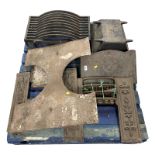 A group of various 19th century fire grate parts including copper canopy, fire grate,