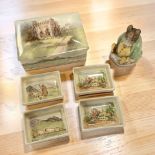 A Royal Doulton trinket pot and dishes decorated with landscapes and scenes of St.