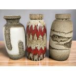 Three 1970's West German pottery vases, tallest 38 cm.