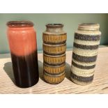 Three 1970's West German pottery vases, tallest 42 cm.