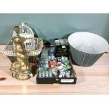 A reproduction composition table lamp in the form or entwined dolphins, a quantity of light bulbs,