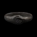 Medieval Bronze Clasped Hands Wedding Ring