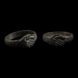 Medieval Bronze Clasped Hands Wedding Ring