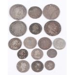 A collection of late 17th century milled silver coinage, including a Charles II fourpence 1679, a