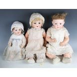 Three bisque socket head dolls, comprising Heubach Köppelsdorf, impressed '320.6', with blonde