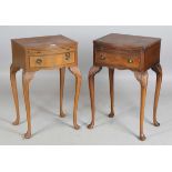 A pair of 20th century walnut bowfront bedside tables, height 67cm, width 45cm, depth 35cm (