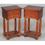 A pair of late 20th century French Empire style hardwood bedside tables with gilt metal mounts,