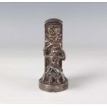 A rare Victorian silver novelty vesta case and cover in the form of a curtained Punch & Judy