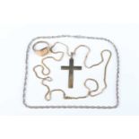 A silver gilt pendant cross, detailed ‘925’, length 5.7cm, with a silver neckchain, detailed ‘