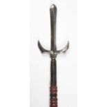 A fine Japanese magari-yari, Edo period, with stylistic trident (bull’s horn) head, head length 16.