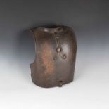 A Japanese all-steel cuirass, pre-Edo period, with reinforced edges and hinged sashimono fittings,