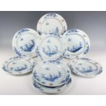 A set of eight Chinese blue and white export porcelain plates, Yongzheng/Qianlong period, each