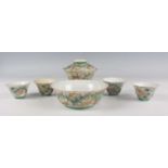 A rare Chinese Thai market Bencharong porcelain tea set, 19th century, comprising four teacups, a