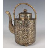 A Thai silver gilt and niello tea or water pot and cover, mid-19th century, of cylindrical form with