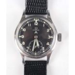 An Omega British military issue stainless steel circular cased gentleman's wristwatch, circa 1944,