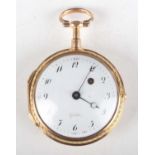 A late 18th century French two colour gold and enamelled cased keywind open-faced gentleman's pocket