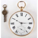 A mid-Victorian 18ct gold cased keywind open-faced gentleman's pocket watch with gilt lever
