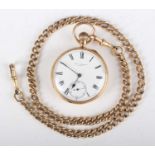An 18ct gold cased keyless wind open-faced gentleman's pocket watch, the jewelled three-quarter
