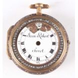 A mid-18th century French gold, enamelled and colourless paste set triple cased keywind open-faced