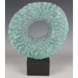 A Peter Beard studio pottery circular 'Blue Disc' sculptural form, of abstract circular shape,