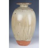 A large Richard Batterham studio pottery stoneware vase, the ovoid body of gentle square shape,