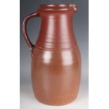 A large Richard Batterham studio pottery stoneware jug, with two-tone salt glaze, incised ‘27’ to