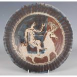An Eric James Mellon studio pottery Circus footed dish, dated 1971, painted in cobalt and iron oxide