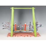 Bryan Illsley (British 1937-2024) - a carved and painted wooden swinging sculpture, modelled as four