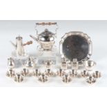An early 18th century miniature toy silver tea and coffee service, comprising teapot and cover,